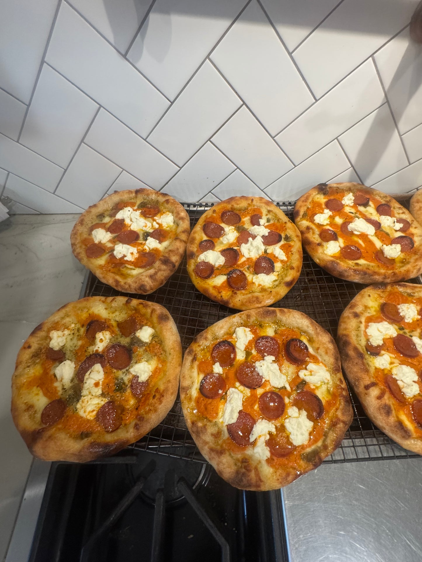 Spicy Mesquite Smoked Green Chile Vodka Style Pesto Pepperoni Ricotta pizza $11.99 (FROZEN)