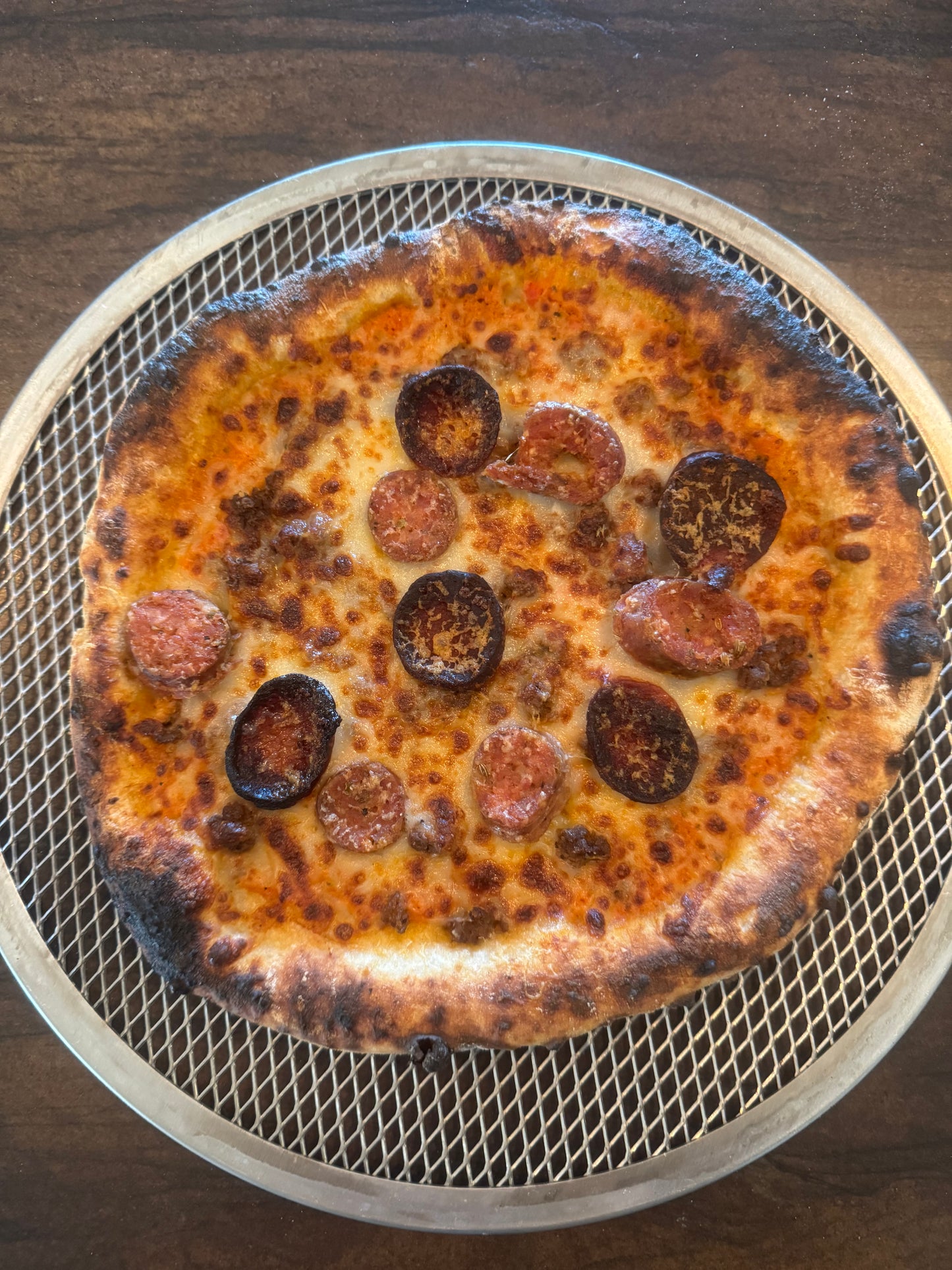 Arizona Grass Fed Beef, Mesquite Smoked Italian Sausage, Cut Pepperoni Sourdough Neapolitan Style Pizza $11.99 (FROZEN)