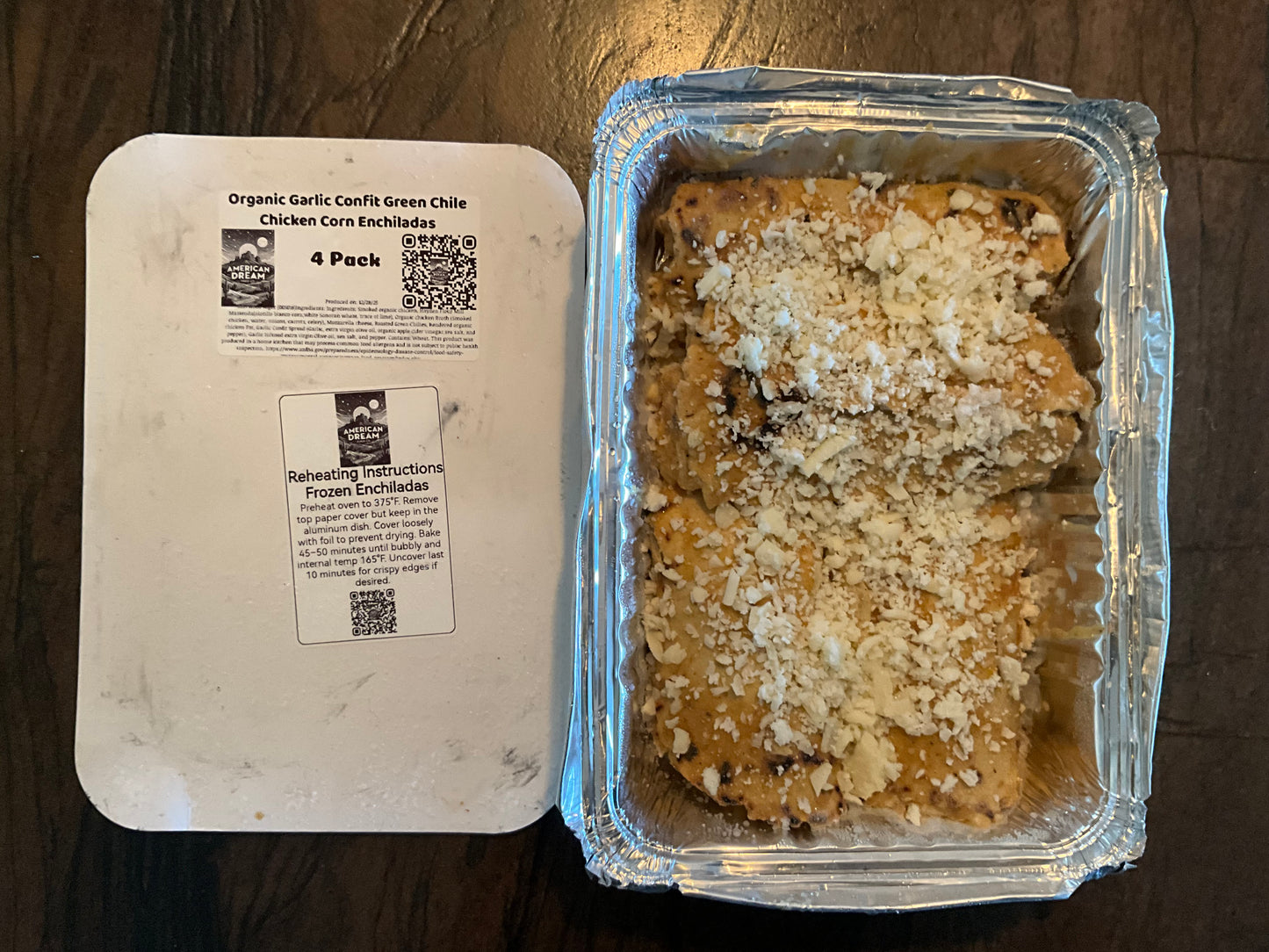 Mesquite Smoked Green Chile Organic Pasture Raised Chicken Enchiladas (made with Queen Creek Olive Oil) 4 pack $15 (FROZEN)